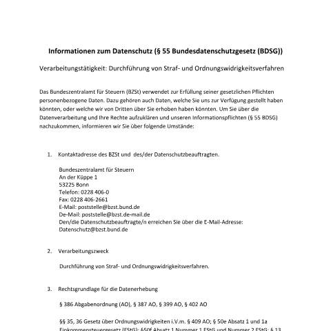 Dokumentvorschau: BuStra — BZSt/Informationen_zum_Datenschutz, Deutschland (CERFA n°BuStra)