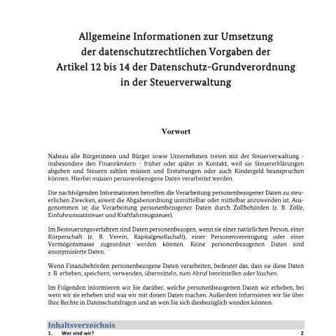 Dokumentvorschau: allg_informationen_zum_Datenschutz — BZSt/Informationen_zum_Datenschutz, Deutschland (CERFA n°allg_informationen_zum_Datenschutz)