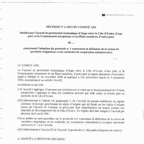 Aperçu du document Decision N 2 2019 Comite APE UE RCI — APEI (accord de partenariat économique), Côte d'Ivoire