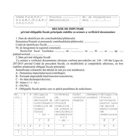 Document preview: Decizie de impunere privind obligațiile fiscale principale stabilite ca urmare a verificării documentare (OPANAF 3666/2020) — Documente emise, România (CERFA n°Decizie_OPANAF_3666_2020)