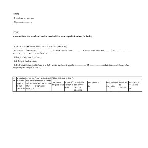 Document preview: Decizie pentru stabilirea unor sume în sarcina altor contribuabili ca urmare a preluării acestora potrivit legii (OPANAF 63/2017) — Documente emise, România (CERFA n°Anexa60_OPANAF_63_2017)