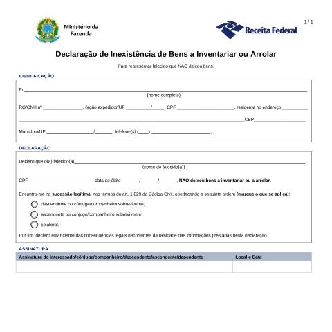 Pré-visualização do documento Declaração de Inexistência de Bens a Inventariar ou Arrolar — Declarações, Brasil
