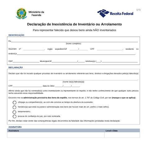 Pré-visualização do documento Declaração de Inexistência de Inventário ou Arrolamento — Declarações, Brasil