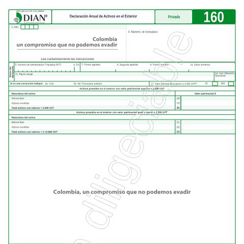 Vista previa del documento Declaración Anual de Activos en el Exterior — Año 2015, Colombia (CERFA n°F160-2015)