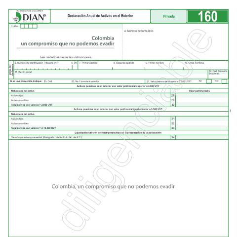 Vista previa del documento Declaración Anual de Activos en el Exterior — Año 2018, Colombia (CERFA n°F160-2018)