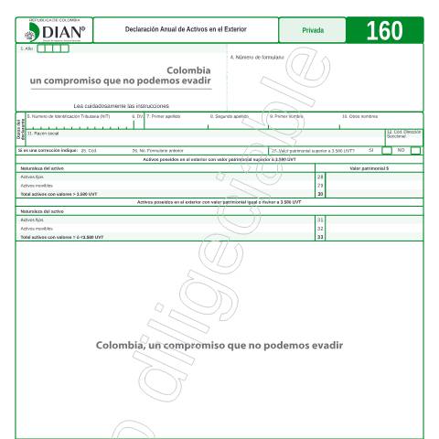Vista previa del documento Declaración Anual de Activos en el Exterior — Año 2016, Colombia (CERFA n°F160-2016)