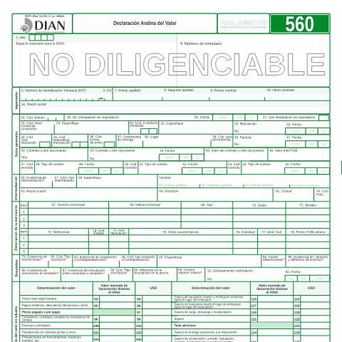 Vista previa del documento Declaración andina de valor — Año 2007, Colombia (CERFA n°F560-2007)