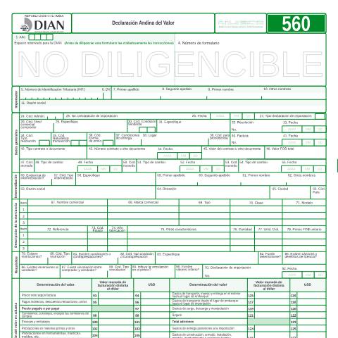 Vista previa del documento Declaración andina de Valor — Año 2008, Colombia (CERFA n°F560-2008)
