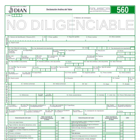 Vista previa del documento Declaración andina de Valor — Año 2009, Colombia (CERFA n°F560-2009)