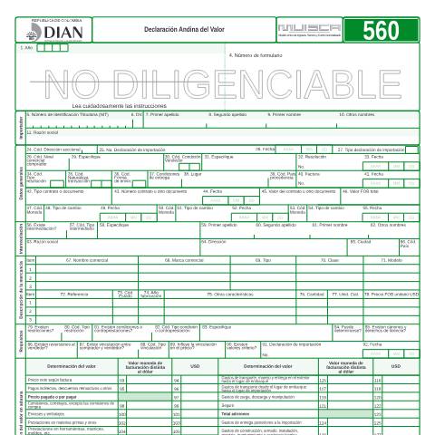 Vista previa del documento Declaración Andina del Valor — Año 2010, Colombia (CERFA n°F560-2010)