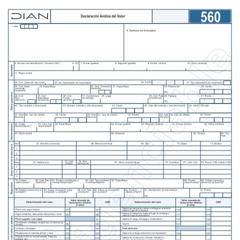 Vista previa del documento Declaración Andina del Valor — Año 2025, Colombia (CERFA n°F560-2025)