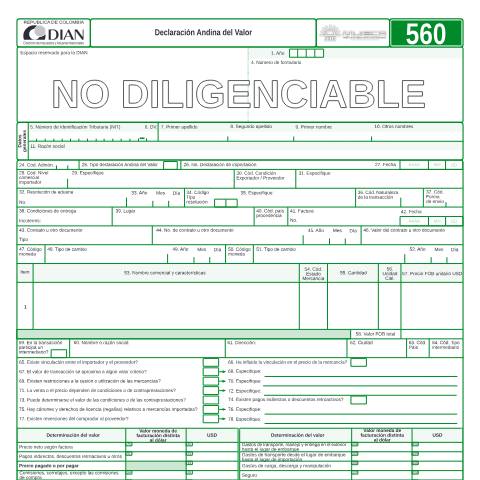 Vista previa del documento Declaración andina del valor — Año 2006, Colombia (CERFA n°F560-2006)
