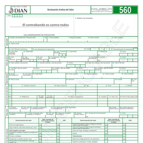 Vista previa del documento Declaración Andina del Valor — Año 2011, Colombia (CERFA n°F560-2011)