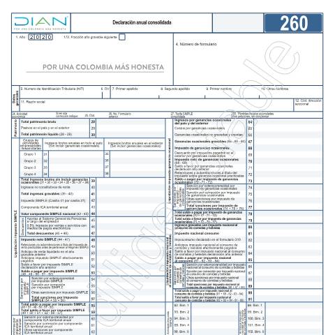 Vista previa del documento Declaración anual consolidada Resolución 000071 de 11 Agosto 2021. — Año 2021, Colombia (CERFA n°F260-2021)