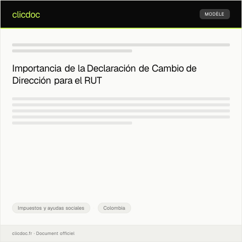 Vista previa del documento Declaración de cambio de dirección para registro tributario (RUT) — Impuestos y ayudas sociales, Colombia
