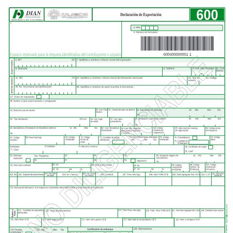 Vista previa del documento Declaración de exportación — Año 2004, Colombia (CERFA n°F600-2004)