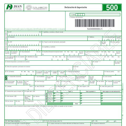 Vista previa del documento Declaración de importación — Año 2004, Colombia (CERFA n°F500-2004)