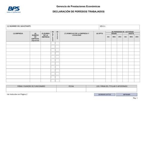 Vista previa del documento Declaración de períodos trabajados — BPS - Formularios De Pasivos, Uruguay
