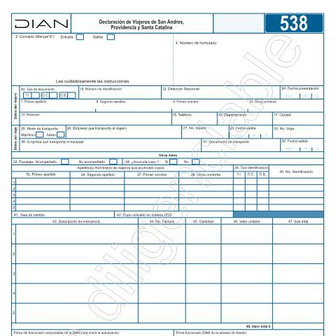Vista previa del documento Declaración de Viajeros de San Andrés, Providencia y Santa Catalina — Año 2025, Colombia (CERFA n°F538-2025)
