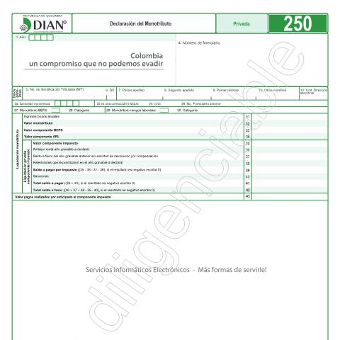 Vista previa del documento Declaración del Monotributo — Año 2018, Colombia (CERFA n°F250-2018)
