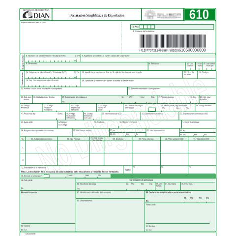 Vista previa del documento Declaración simplificada de exportación año 2005 — Año 2005, Colombia (CERFA n°F610-2005)