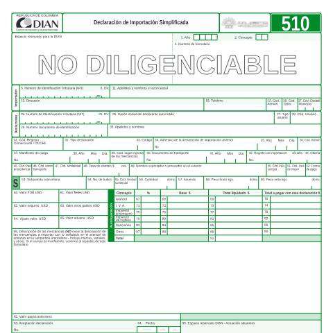Vista previa del documento Declaración de importación simplificada — Año 2006, Colombia (CERFA n°F510-2006)