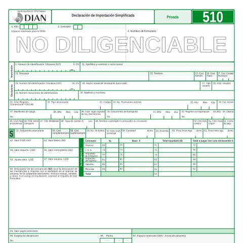 Vista previa del documento Declaración de importación simplificada — Año 2007, Colombia (CERFA n°F510-2007)