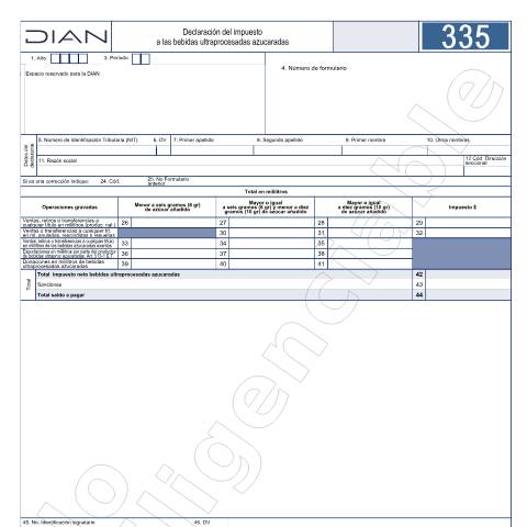 Vista previa del documento Declaración del Impuesto a las bebidas ultraprocesadas azucaradas. - Resolución 011336 de diciembre 29 de 2023. — Año 2024, Colombia (CERFA n°F335-2024)