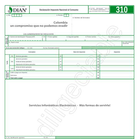 Vista previa del documento Declaración Impuesto Nacional al Consumo — Año 2015, Colombia (CERFA n°F310-2015)