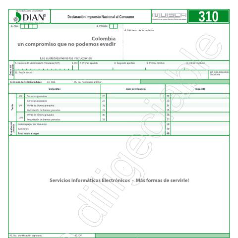 Vista previa del documento Declaración Impuesto Nacional al Consumo — Año 2016, Colombia (CERFA n°F310-2016)