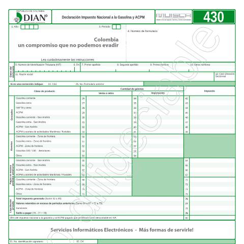 Vista previa del documento Declaración Impuesto Nacional a la Gasolina y ACPM — Año 2014, Colombia (CERFA n°F430-2014)