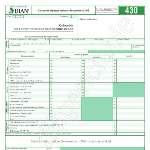 Vista previa del documento Declaración Impuesto Nacional a la Gasolina y ACPM — Año 2017, Colombia (CERFA n°F430-2017)