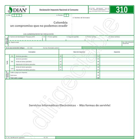 Vista previa del documento Declaración Impuesto Nacional al Consumo — Año 2014, Colombia (CERFA n°F310-2014)
