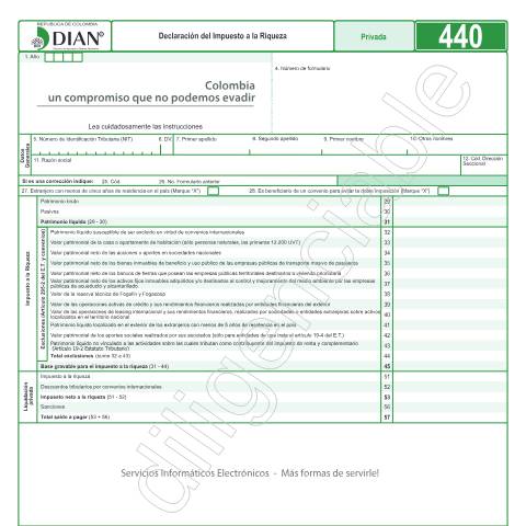 Vista previa del documento Declaración del Impuesto a la Riqueza y Complementario de Normalización Tributaria — Año 2018, Colombia (CERFA n°F440-2018)