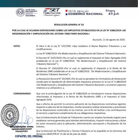 Vista previa del documento 21 08 RG N° 62 MULTIIMPUESTOS — Iva, Paraguay
