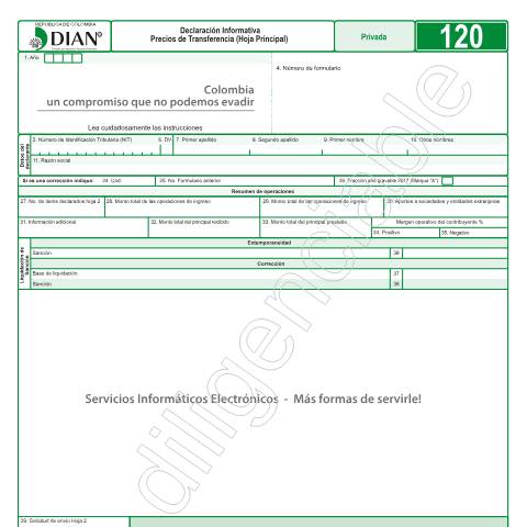 Vista previa del documento Declaración Informativa Precios de Transferencia — Año 2017, Colombia (CERFA n°F120-2017)