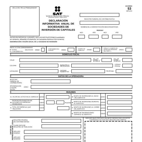 Vista previa del documento Declaración informativa anual de sociedades de inversión de capitales. Esta forma es de libre impresión. — Ley del Impuesto Sobre la Renta (ISR), México (CERFA n°53 y anexo 1)