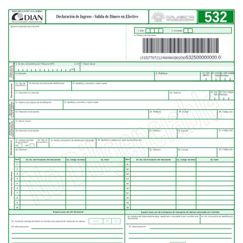 Vista previa del documento Declaración de ingreso - salida de dinero en efectivo año 2005 — Año 2005, Colombia (CERFA n°F532-2005)