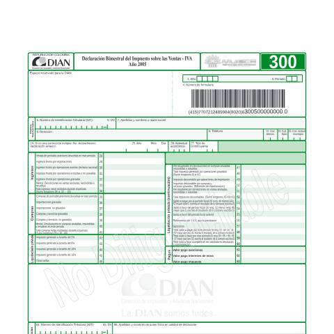Vista previa del documento Declaración del impuesto sobre las ventas - iva año 2005 — Año 2005, Colombia (CERFA n°F300-2005)