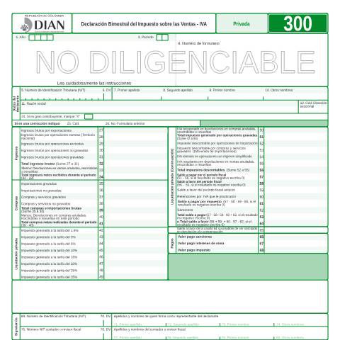 Vista previa del documento Declaración Bimestral del Impuesto sobre las Ventas - IVA — Año 2010, Colombia (CERFA n°F300-2010)