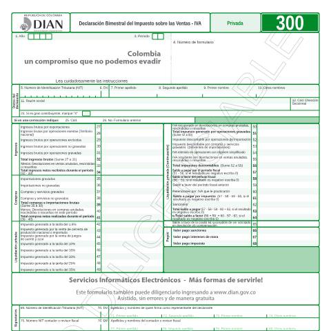 Vista previa del documento Declaración Bimestral del Impuesto sobre las Ventas - IVA — Año 2011, Colombia (CERFA n°F300-2011)