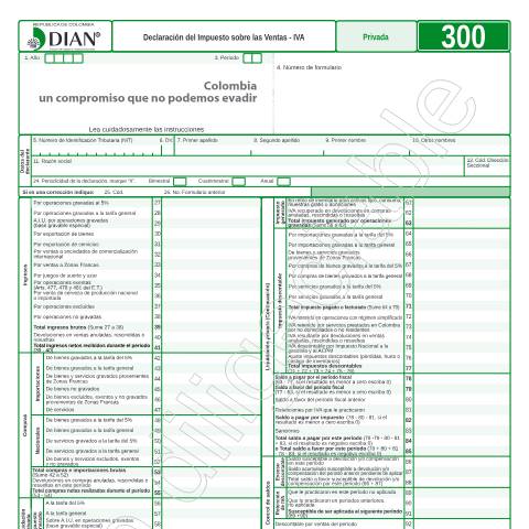Vista previa del documento Declaración del Impuesto sobre las Ventas - IVA — Año 2014, Colombia (CERFA n°F300-2014)
