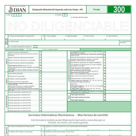 Vista previa del documento Declaración Bimestral del Impuesto sobre las Ventas IVA — Año 2009, Colombia (CERFA n°F300-2009)
