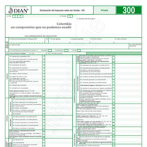 Vista previa del documento Declaración del Impuesto sobre las Ventas - IVA — Año 2013, Colombia (CERFA n°F300-2013)