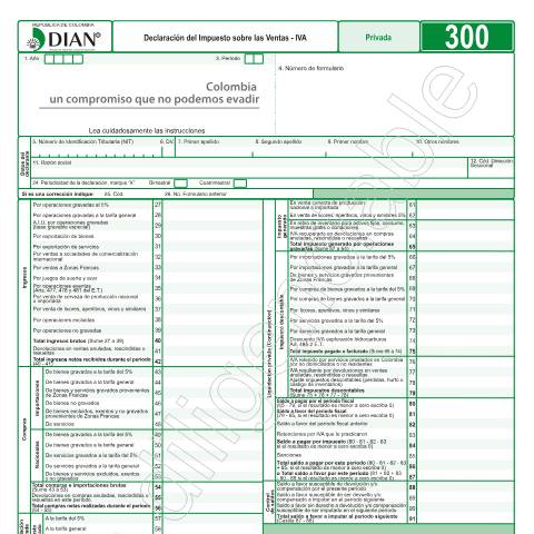 Vista previa del documento Declaración del Impuesto sobre las Ventas - IVA — Año 2017, Colombia (CERFA n°F300-2017)