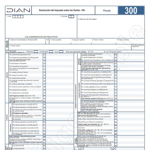 Vista previa del documento Declaración del Impuesto sobre las Ventas – IVA Resolución 00019 de marzo 10 de 2020. — Año 2025, Colombia (CERFA n°F300-2025)
