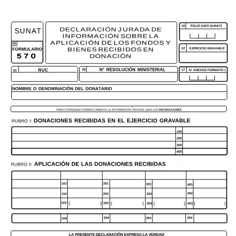 Vista previa del documento Declaración Jurada de Información sobre la Aplicación de los Fondos y Bienes Recibidos en Donación — FORMULARIOS - SOLICITUDES, Perú (CERFA n°570)