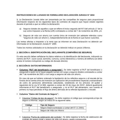 Vista previa del documento Declaración Jurada anual sobre seguros dotales
                                    contratados a contar del 07.11.2001. — Otros, Chile (CERFA n°2001)