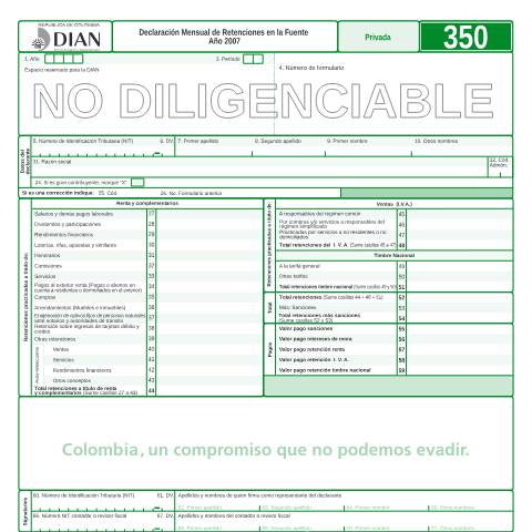 Vista previa del documento Declaración mensual de retenciones en la fuente año 2007 — Año 2007, Colombia (CERFA n°F350-2007)