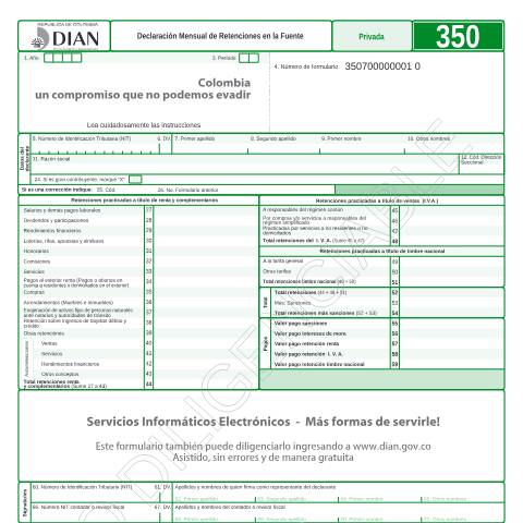 Vista previa del documento Declaración Mensual de Retenciones en la Fuente — Año 2011, Colombia (CERFA n°F350-2011)